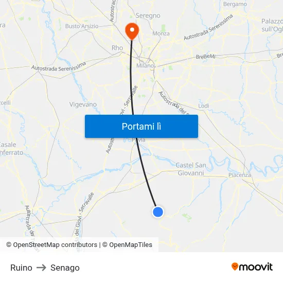 Ruino to Senago map