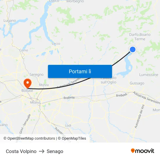 Costa Volpino to Senago map