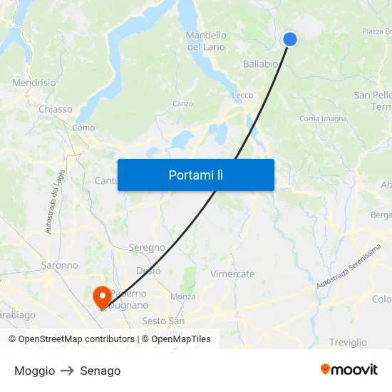 Moggio to Senago map