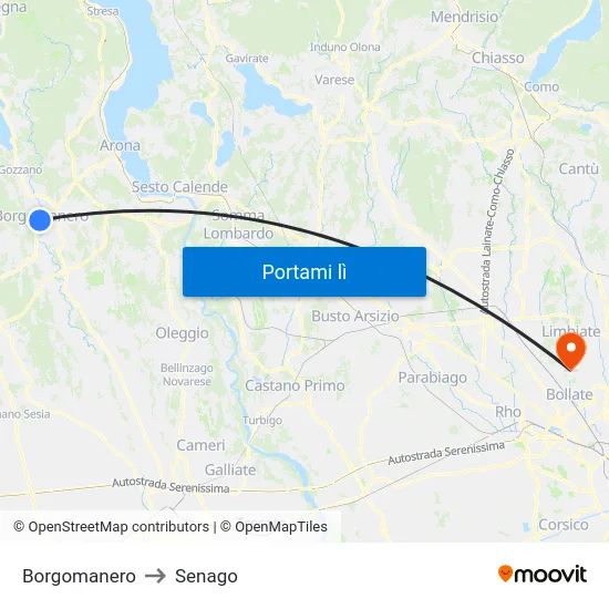 Borgomanero to Senago map