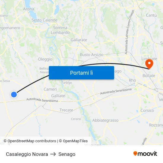 Casaleggio Novara to Senago map