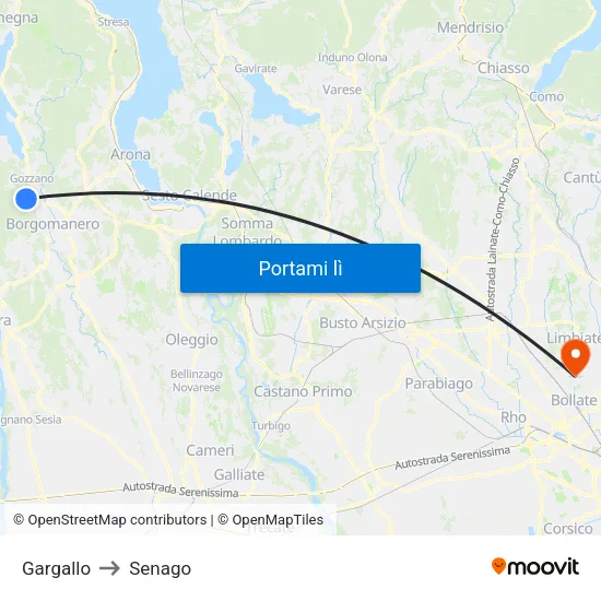 Gargallo to Senago map