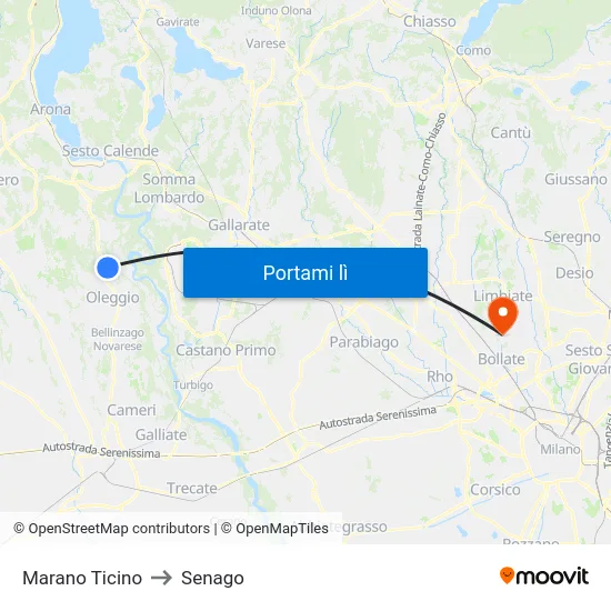 Marano Ticino to Senago map
