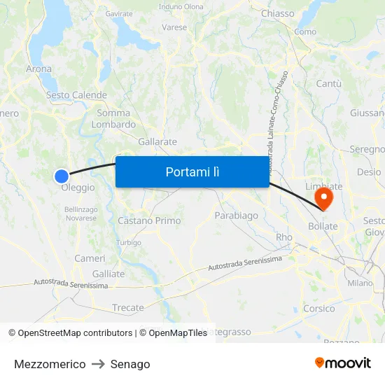 Mezzomerico to Senago map