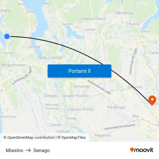 Miasino to Senago map