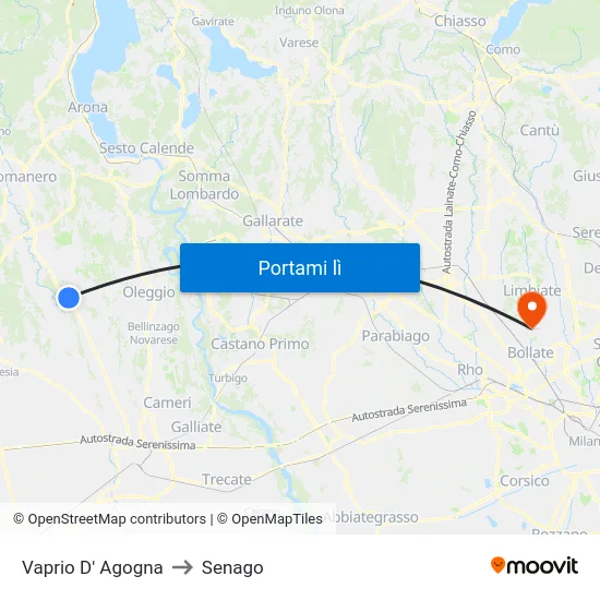 Vaprio D' Agogna to Senago map