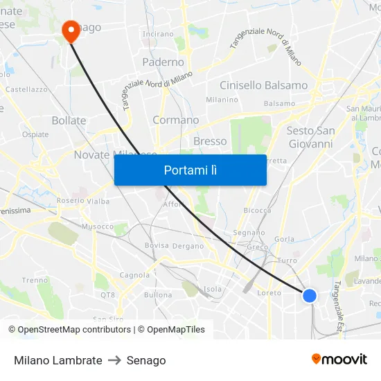 Milano Lambrate to Senago map