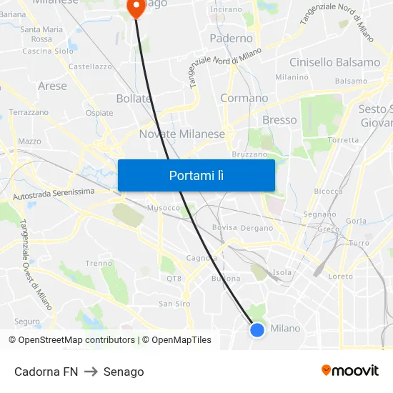 Cadorna FN to Senago map