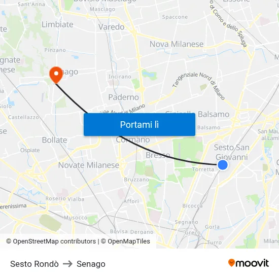 Sesto Rondò to Senago map