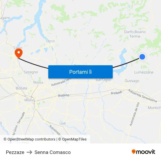 Pezzaze to Senna Comasco map