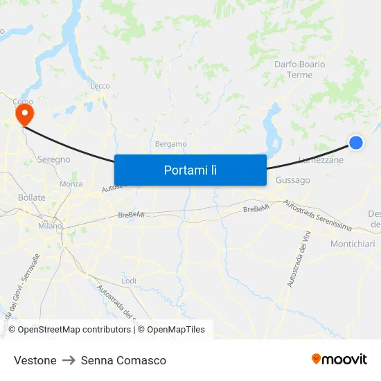 Vestone to Senna Comasco map