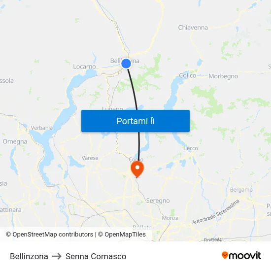 Bellinzona to Senna Comasco map