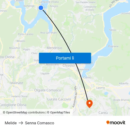 Melide to Senna Comasco map