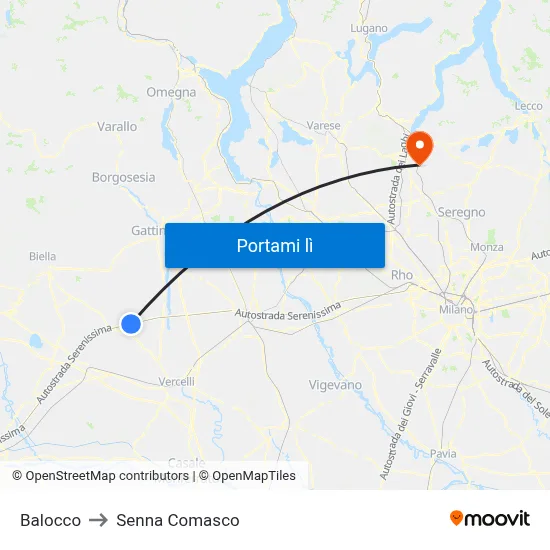 Balocco to Senna Comasco map