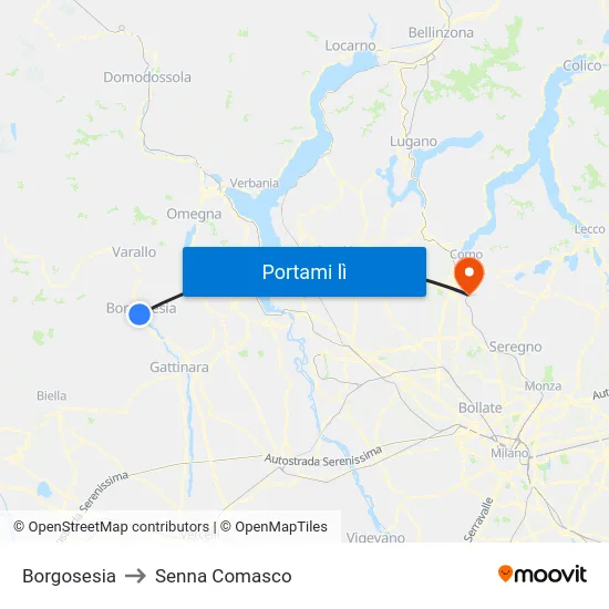 Borgosesia to Senna Comasco map