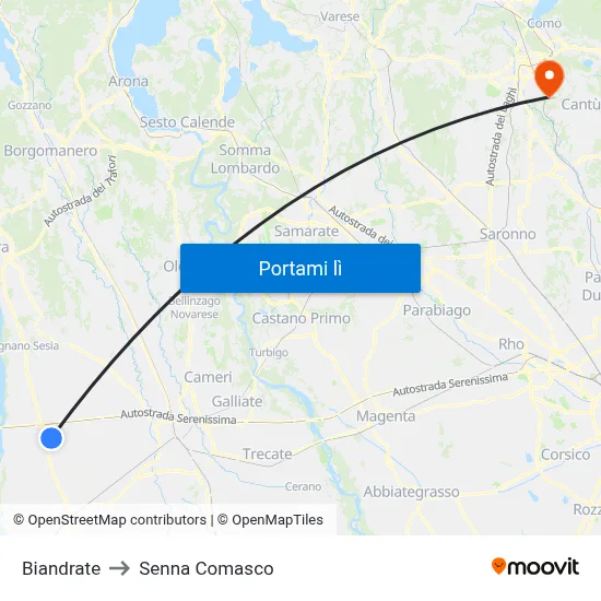 Biandrate to Senna Comasco map