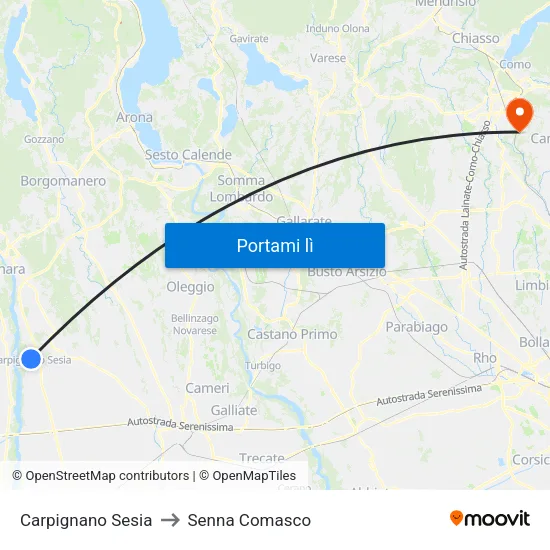 Carpignano Sesia to Senna Comasco map