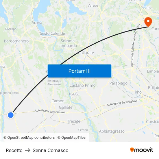 Recetto to Senna Comasco map