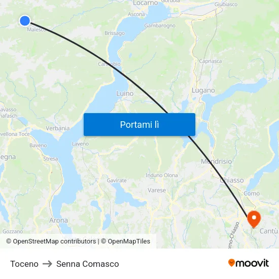 Toceno to Senna Comasco map