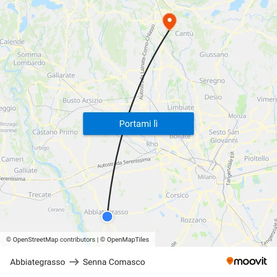Abbiategrasso to Senna Comasco map