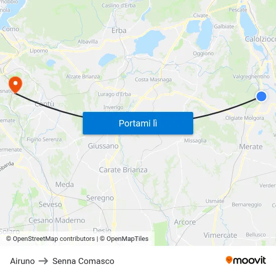Airuno to Senna Comasco map
