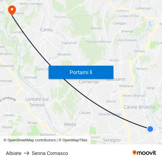 Albiate to Senna Comasco map