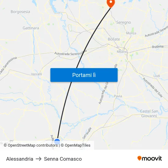 Alessandria to Senna Comasco map