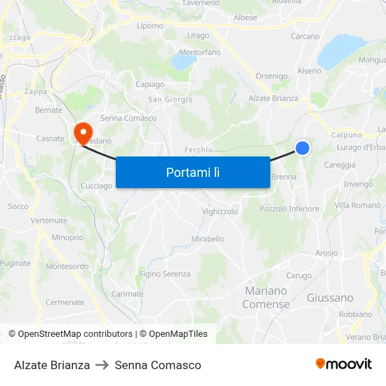 Alzate Brianza to Senna Comasco map
