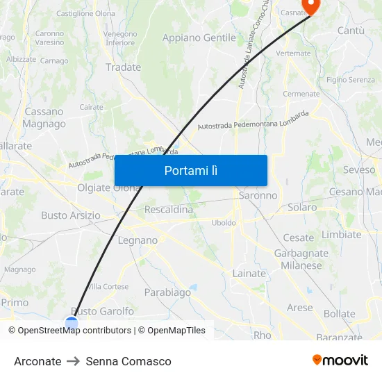 Arconate to Senna Comasco map