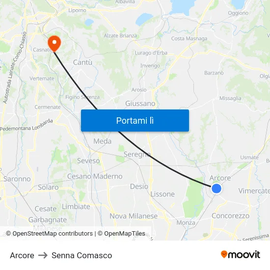 Arcore to Senna Comasco map