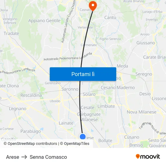 Arese to Senna Comasco map