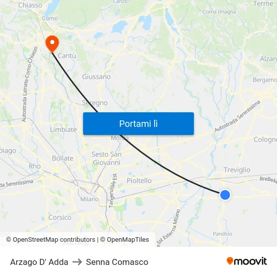 Arzago D' Adda to Senna Comasco map