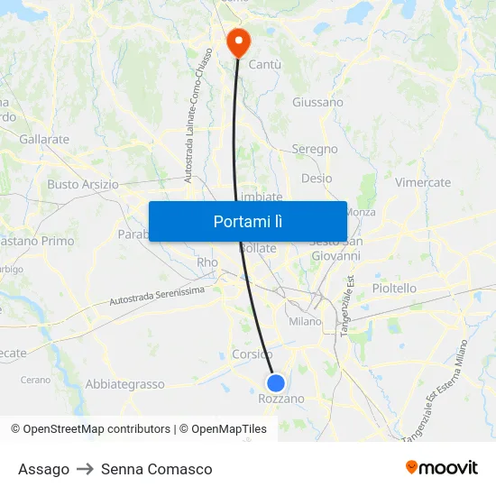 Assago to Senna Comasco map