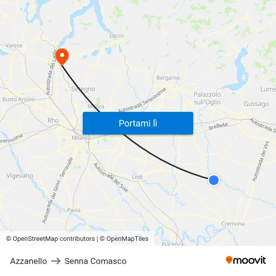 Azzanello to Senna Comasco map