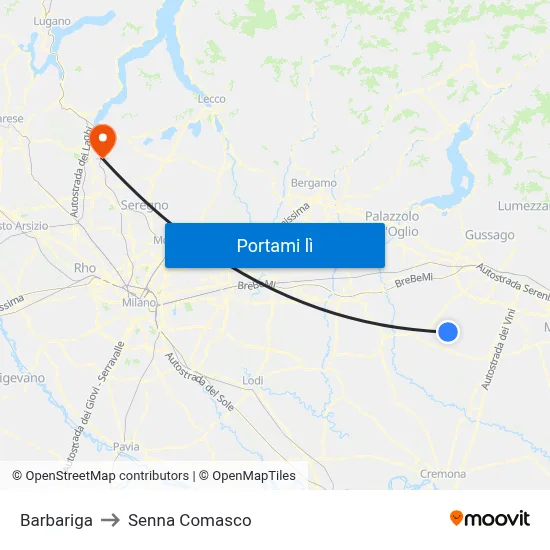 Barbariga to Senna Comasco map
