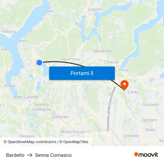 Bardello to Senna Comasco map