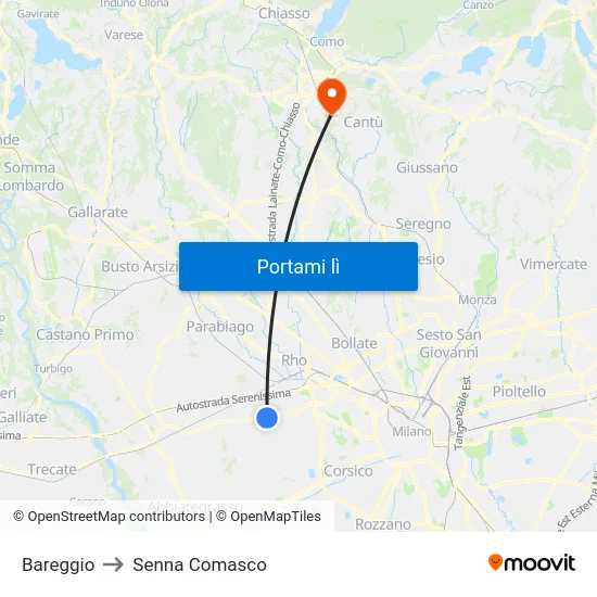 Bareggio to Senna Comasco map