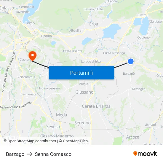Barzago to Senna Comasco map