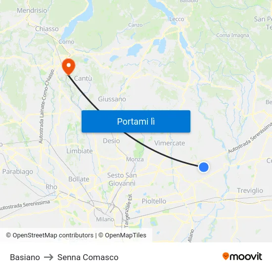 Basiano to Senna Comasco map