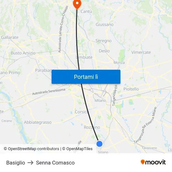 Basiglio to Senna Comasco map