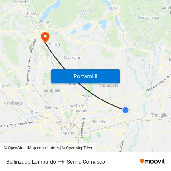 Bellinzago Lombardo to Senna Comasco map