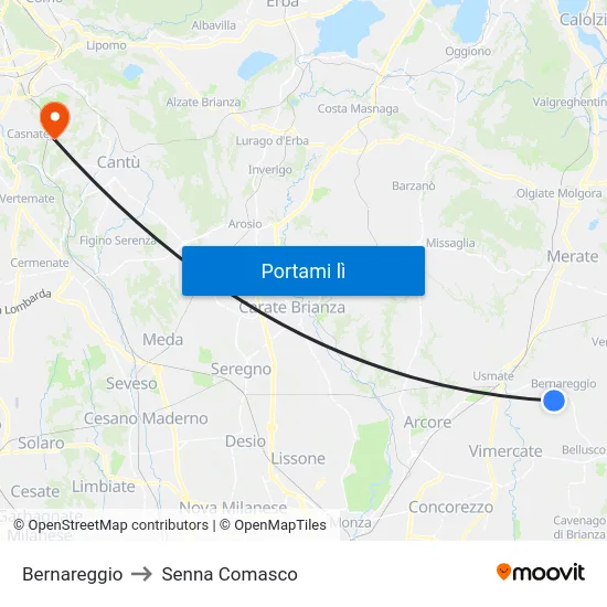 Bernareggio to Senna Comasco map