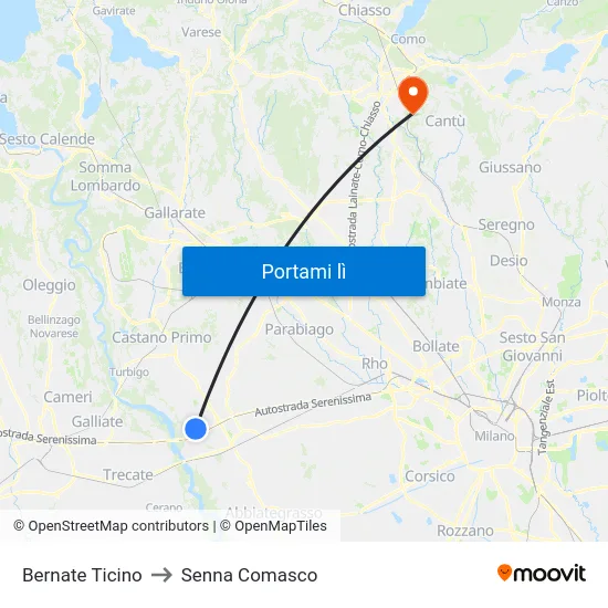 Bernate Ticino to Senna Comasco map