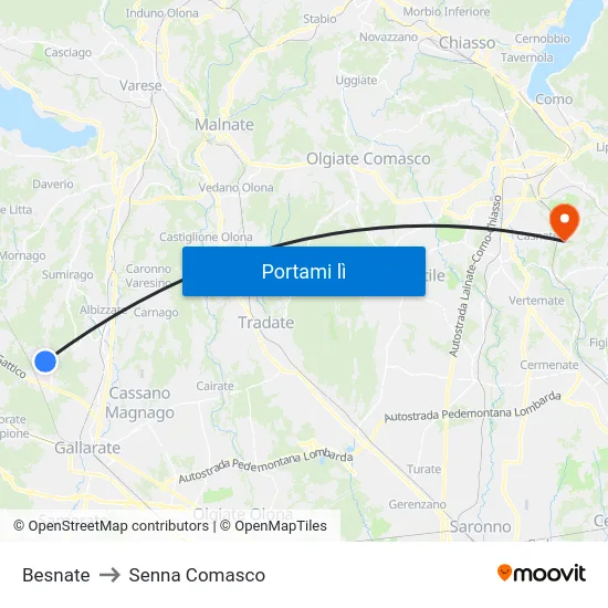 Besnate to Senna Comasco map