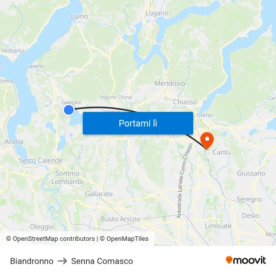 Biandronno to Senna Comasco map