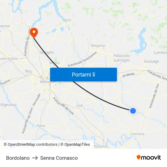 Bordolano to Senna Comasco map