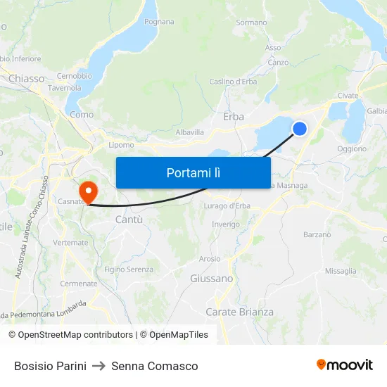 Bosisio Parini to Senna Comasco map