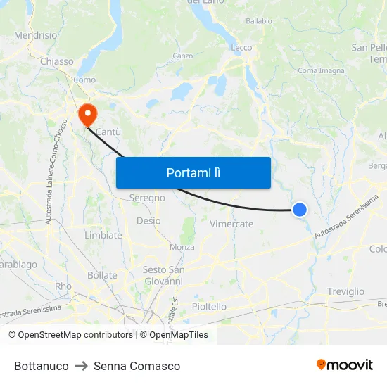 Bottanuco to Senna Comasco map