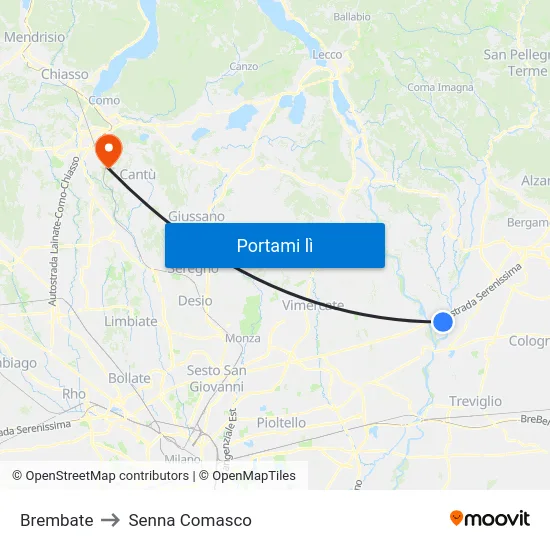 Brembate to Senna Comasco map