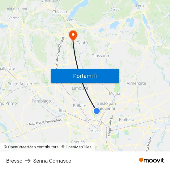 Bresso to Senna Comasco map